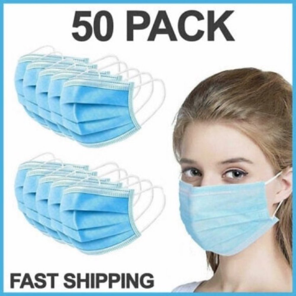 50 Pcs Disposable Face Masks - 3 Ply